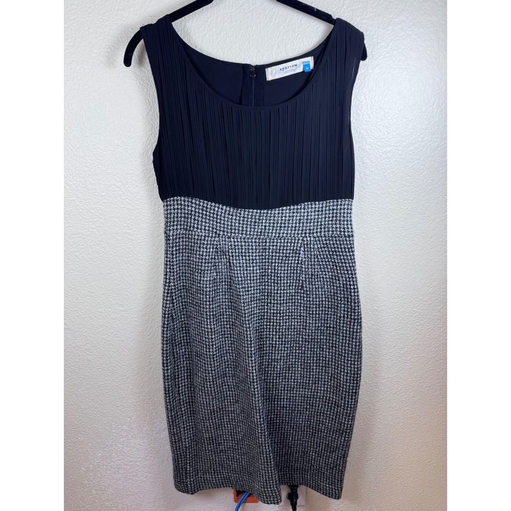 Anthropologie Sparrow Black‎ Vapor Merino Wool Houndstooth Dress Women M Office